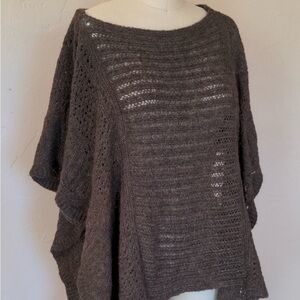 Free People Brown Heather Crochet Knit Sweater Cape Wrap Scallop Edge Size M